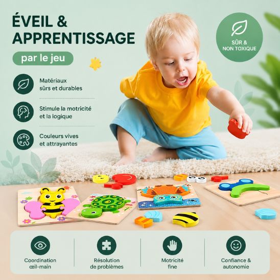 Puzzle en Bois Montessori – Jouet Éducatif Enfant 2–3 Ans - BabyStoreforYou