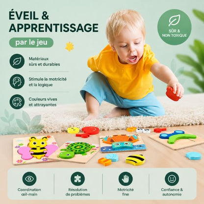 Puzzle en Bois Montessori – Jouet Éducatif Enfant 2–3 Ans - BabyStoreforYou